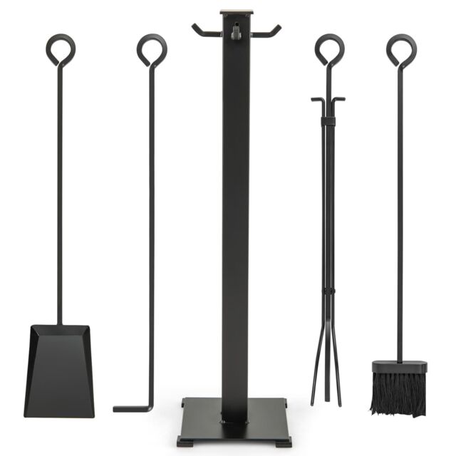 Costway 5 Pieces Fireplace Tools Set 81cm Modern Metal Fireside Accessories in Black - image 1