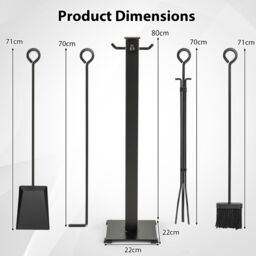 Costway 5 Pieces Fireplace Tools Set 81cm Modern Metal Fireside Accessories in Black - thumbnail 2