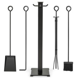 Costway 5 Pieces Fireplace Tools Set 81cm Modern Metal Fireside Accessories in Black - thumbnail 1