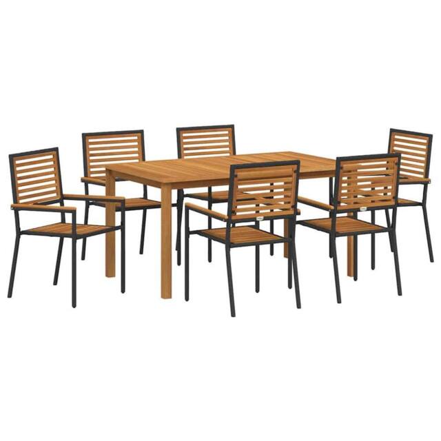 Berkfield Home 7 Piece Garden Dining Set Black Poly Rattan Acacia - image 1