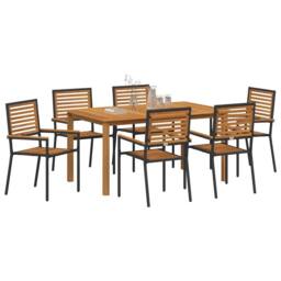 Berkfield Home 7 Piece Garden Dining Set Black Poly Rattan Acacia - thumbnail 3