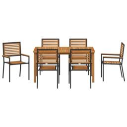 Berkfield Home 7 Piece Garden Dining Set Black Poly Rattan Acacia - thumbnail 7