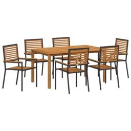 Berkfield Home 7 Piece Garden Dining Set Black Poly Rattan Acacia - thumbnail 1