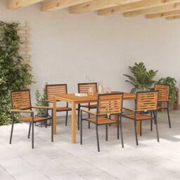 Berkfield Home 7 Piece Garden Dining Set Black Poly Rattan Acacia - thumbnail 4