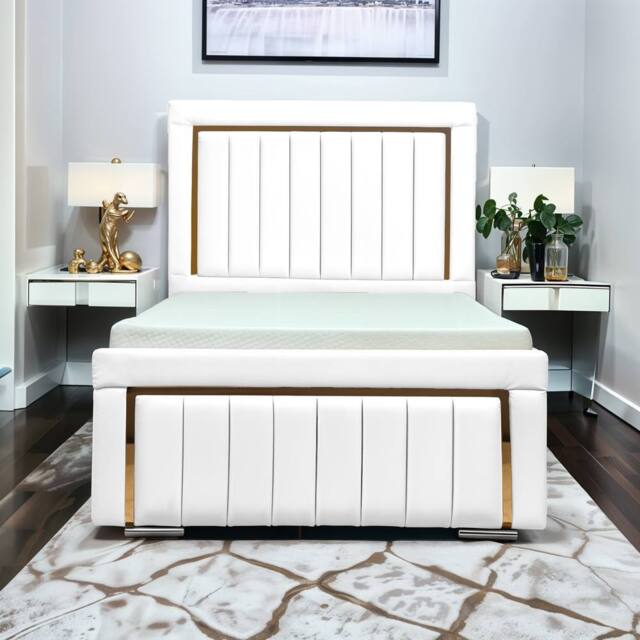 UK Bed Furniture Princess Slatted Base Upholstered Bed with 48 Inch Panel Headboard in White - Size: Single - image 1