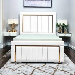UK Bed Furniture Princess Slatted Base Upholstered Bed with 48 Inch Panel Headboard in White - Size: Single - thumbnail 1