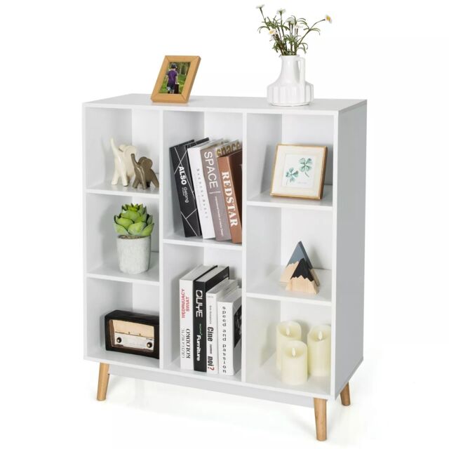 Costway 8-Cube Storage Bookcase Wooden Bookshelf Side Cabinet Freestanding Display Rack in White - image 1