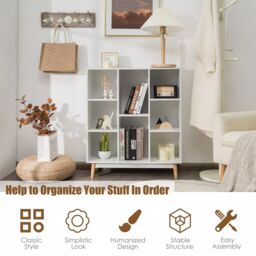 Costway 8-Cube Storage Bookcase Wooden Bookshelf Side Cabinet Freestanding Display Rack in White - thumbnail 6