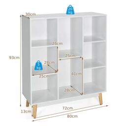 Costway 8-Cube Storage Bookcase Wooden Bookshelf Side Cabinet Freestanding Display Rack in White - thumbnail 2