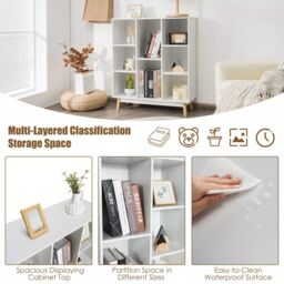 Costway 8-Cube Storage Bookcase Wooden Bookshelf Side Cabinet Freestanding Display Rack in White - thumbnail 4