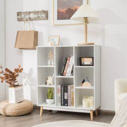 Costway 8-Cube Storage Bookcase Wooden Bookshelf Side Cabinet Freestanding Display Rack in White - thumbnail 3
