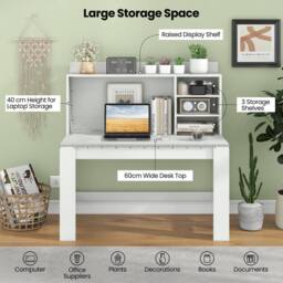 Costway Wooden Computer Desk Home Office Laptop PC Desk w/ Hutch in White - thumbnail 8