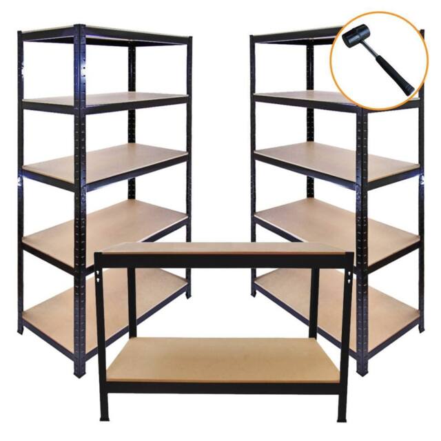 Monstershop 3 x 90cm T-Rax Black Metal Racking Units & Workbench - Size: 3 x 90 cm - image 1