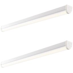 Loops 2 PACK 5ft Emergency Batten Light - 41W Cool White LED - Gloss White & Opal