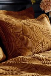 Paoletti Palmeria Quilted Velvet Duvet Cover Set in Gold - Size: Single - thumbnail 3