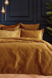 Paoletti Palmeria Quilted Velvet Duvet Cover Set in Gold - Size: Single - thumbnail 1