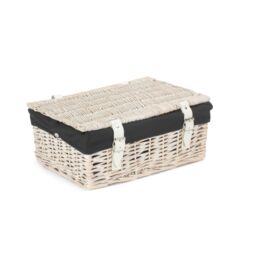 Red Hamper Wicker 35cm Empty Whitewash Picnic Basket with Back Lining in White - thumbnail 2