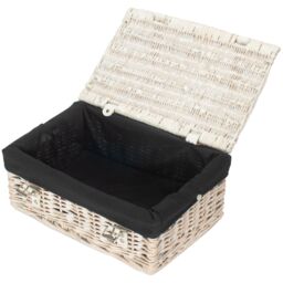 Red Hamper Wicker 35cm Empty Whitewash Picnic Basket with Back Lining in White - thumbnail 1