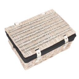 Red Hamper Wicker 35cm Empty Whitewash Picnic Basket with Back Lining in White - thumbnail 3