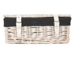 Red Hamper Wicker 35cm Empty Whitewash Picnic Basket with Back Lining in White - thumbnail 4