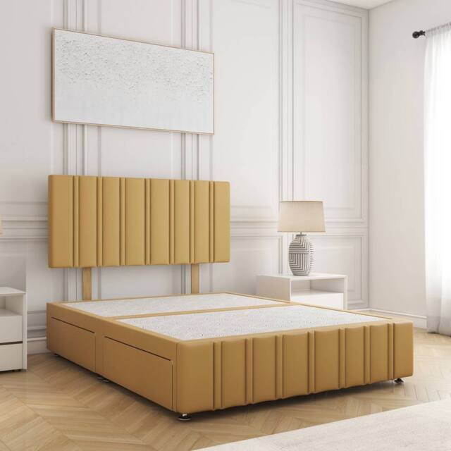 "BSSPOKE Isabella Divan Bed Velvet 24""Headboard 2 Drawers Same Side No Mattress in Mustard - Size: Super King" - image 1