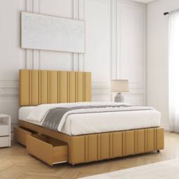 "BSSPOKE Isabella Divan Bed Velvet 24""Headboard 2 Drawers Same Side No Mattress in Mustard - Size: Super King" - thumbnail 2
