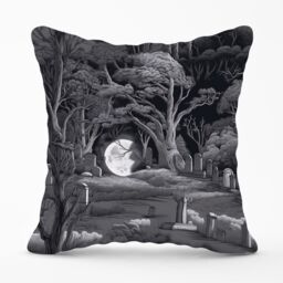 Warren Reed - Designer Eerie Moonlit Cemetery Outdoor Cushion in Grey - Size: 60 cm x 60 cm - thumbnail 1