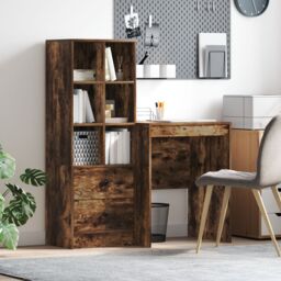 Berkfield Home Desk with Storage Smoked Oak Engineered Wood in Cream