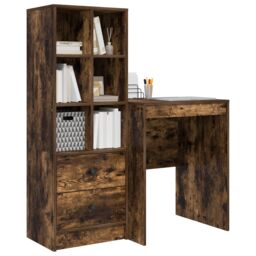 Berkfield Home Desk with Storage Smoked Oak Engineered Wood in Cream - thumbnail 3