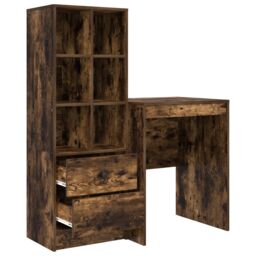 Berkfield Home Desk with Storage Smoked Oak Engineered Wood in Cream - thumbnail 6