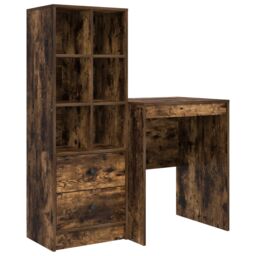 Berkfield Home Desk with Storage Smoked Oak Engineered Wood in Cream - thumbnail 2
