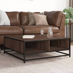 Berkfield Home Durable Coffee Table Brown Oak 80x80x30 cm Engineered Wood & Metal - Size: 80 x 80 x 30 cm - thumbnail 2