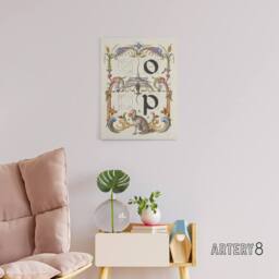 "Artery8 Pictorial Letter Guide O & P Calligraphy Canvas Wall Art Print in White - Size: W18"" x H24""" - thumbnail 3