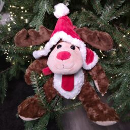 Samuel Alexander 30cm Sitting Plush Christmas Reindeer with Red Hat & Scarf in Brown
