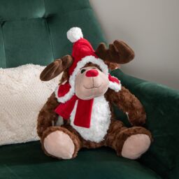 Samuel Alexander 30cm Sitting Plush Christmas Reindeer with Red Hat & Scarf in Brown - thumbnail 6