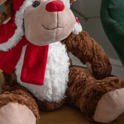 Samuel Alexander 30cm Sitting Plush Christmas Reindeer with Red Hat & Scarf in Brown - thumbnail 5