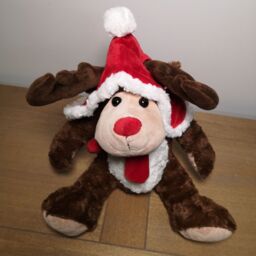 Samuel Alexander 30cm Sitting Plush Christmas Reindeer with Red Hat & Scarf in Brown - thumbnail 2