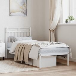 Berkfield Home Metal Bed Frame with Headboard White 75x190 cm Small Single - thumbnail 1