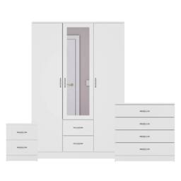 Home Discount Vida Designs 3Pc Bedroom Set 2Bedside, 4 Drawer Chest, Mirror Wardrobe in White - thumbnail 8