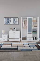 Home Discount Vida Designs 3Pc Bedroom Set 2Bedside, 4 Drawer Chest, Mirror Wardrobe in White - thumbnail 3