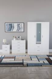 Home Discount Vida Designs 3Pc Bedroom Set 2Bedside, 4 Drawer Chest, Mirror Wardrobe in White - thumbnail 4