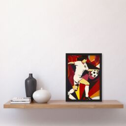 Artery8 Female Footballer in Motion Artwork Red Powerful Framed Art Print - Size: A4 - thumbnail 4