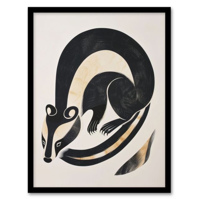 "Artery8 Badger Inuit Art Style Animal Painting Framed Art Print in Black - Size: W12"" x H16""" - image 1