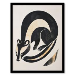 "Artery8 Badger Inuit Art Style Animal Painting Framed Art Print in Black - Size: W12"" x H16""" - thumbnail 1