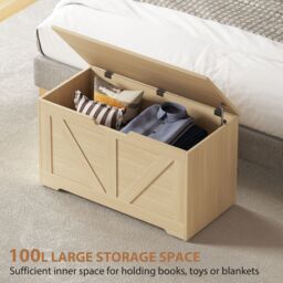HOMCOM Storage Trunk with 2 Safety Hinges, 80cm, Natural Wood Finish - thumbnail 4
