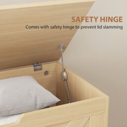 HOMCOM Storage Trunk with 2 Safety Hinges, 80cm, Natural Wood Finish - thumbnail 6