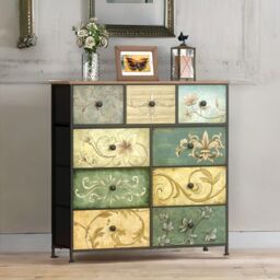 FURNOS 9 Fabric Drawer Bedroom Dresser With Floral Patterns Storage Organiser in Brown - thumbnail 2