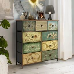 FURNOS 9 Fabric Drawer Bedroom Dresser With Floral Patterns Storage Organiser in Brown - thumbnail 5