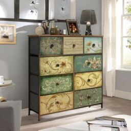 FURNOS 9 Fabric Drawer Bedroom Dresser With Floral Patterns Storage Organiser in Brown - thumbnail 4