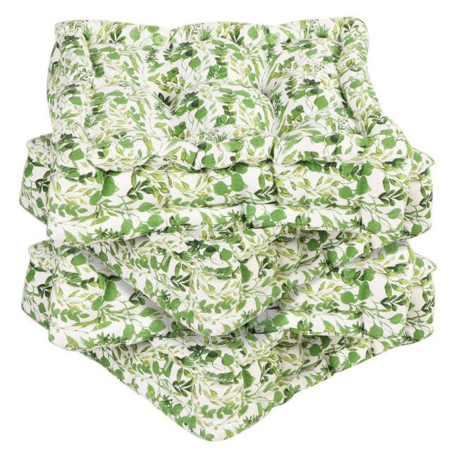 Dibor Set of 4 Green Leaf Print Chair Seat Pad Box Cushions L40 x W40cm in White - Size: 40 cm x 40 cm - image 1